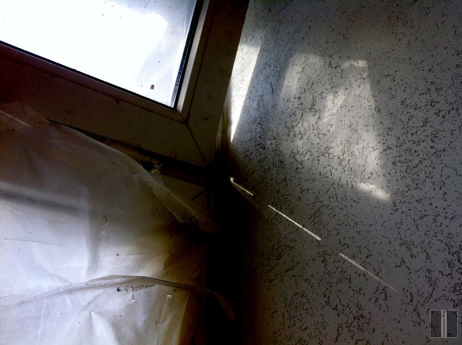 Šviesos žaismas ant tinkuotos sienos paviršiaus